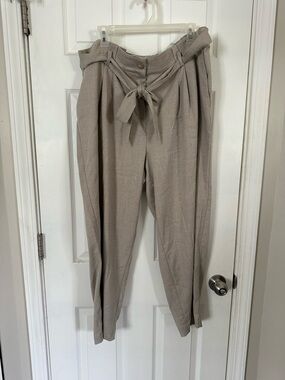 LOFT High-Waist Tie Front Paperbag Pants - Taupe